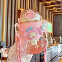 산리오 물병 물통 헬로 키티 시나모롤 시나 빨대 트리탄 휴대용 플라스틱 컵 쿠로미, C