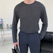 린넨 스트라이프 단가라 여름 긴팔 티셔츠