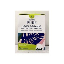 [정품] Tampax Pure 100% Organic Cotton Core Tampons Regular Plastic 16 CT organic regular unscnted pla
