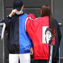 나sksms_UP 크라운 반반 배색 바람막이 점퍼 공용 루즈핏 집업 캐주얼 후드 자켓 커플 패션♥springs
