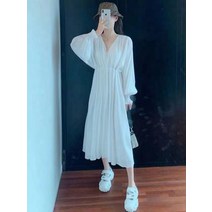 흰원피스 태국 여행함 헤엄치다 하이웨이스트 날씬해 보이는 롱 푸켓 섬 해변 바캉스 레쉬 긴 소매 여성 2084637926, 화이트, XL