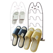 라담 감성 인테리어 철제 슬리퍼 4단 거치대 + 린넨 실내화 세트, 고양이 실내화 거치대 / 블랙 + 라탄 실내화