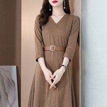 요모조모 1365 투포켓 브이넥 체크 라인 원피스