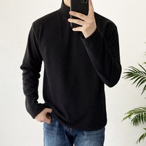 남자 오버핏 부드러운 후리스 기모 반목 반폴라 티셔츠