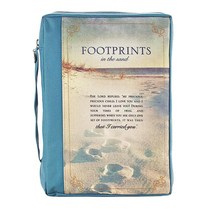 Christian Art Gifts 남성/여성용 성경 커버 예수 물고기 로고 그레이 캔버스 라지, Blue/Footprints