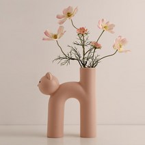 우먼스9999 파스텔 도자기 고양이 인테리어 오브제 화병, 핑크 캣