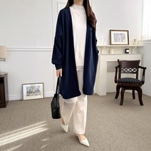 래닛 여성용 루즈핏 데일리 웨어 오픈 롱 퍼프 가디건