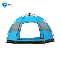 MAY SHOP 원터치 방수텐트 야외 캠핑 텐트 2층 휴대용 접이식 오픈 전자동 피크닉 선캠핑 장비 등산 선루프 원터치 텐트 추천, 스카이블루육각겹3-5인, 텐트+방습매트+피크닉매트+더블쿠션침대