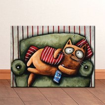 AN022 누워있는 고양이 캔버스 액자 소파 빈티지 그림, 고급형유광전처리_XXL_38cm x 46cm
