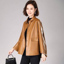 중년 여성 여자 가죽 자켓 양가죽 노란색 짧은 크롭 캐주얼 패션 키작은여자 이월상품