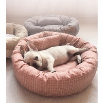 폼 강아지 고양이 반려동물 마약방석 원형쿠션 꿀잠 양면쿠션 도넛 사계절용, L, 베이지