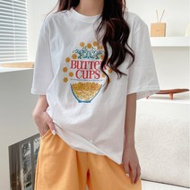 로멜즈 팝콘 레터링 프린팅 라운드 루즈핏 반팔 티셔츠 2color