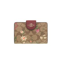 코치 COACH 월렛 반지갑 FC8730 C8730 카키 멀티 럭셔리 시그니처 와일드 플라워 프린트 PVC 가죽 미디엄 코너 지퍼 월렛 여성 아울렛 품 명품