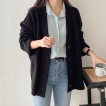 아모르데이 여성용 루즈핏 데일리 비비드 브이넥 니트 컴즈가디건