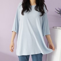 빅걸스토리 여성 빅사이즈 라운드넥 무지 베이직 5부 박스 롱티