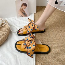 나루니 여성샌들 리본 도트 투톤 스카프 스카프스타일 플랫 봄 여름 2cm