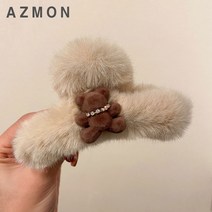 AZMON 13cm 대왕 밍크 벨벳 헤어 집게핀 곰돌이 큐빅 머리 장식