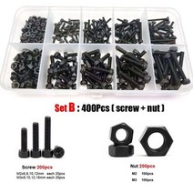 볼트 너트 4001060x m1.6 m2 m3 m4 m5 black12.9 등급 스틸, 협력사, 세트 b 400pcs