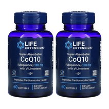 라이프익스텐션 코큐텐 COQ10 코엔자임 큐텐 Q10 유비퀴논 리모넨 100mg 60정 2통, 1개, 기본, 60개