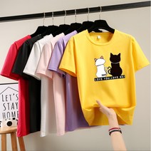 DFMEI 순면 유화 프린트 반팔 화이트 티셔츠 여 여름 오버핏미디 라운드 탑