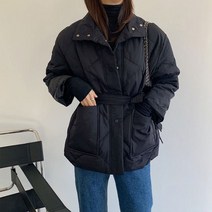 퀄팅 여자가죽자켓 여성 숏자켓 봄자켓 캐주얼 스탠드 칼라 벨트 미드 롱 파카 코튼 패딩 자켓 여성용 빅사이즈 수집 허리 퀼트 코트 겨울