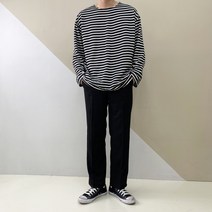 남자 오버핏 단가라 티셔츠/긴팔 박스티 루즈핏 남녀공용 커플 봄 여름 가을 대학생룩
