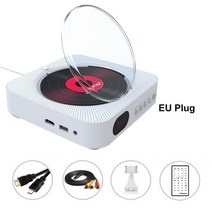 VCD CD DVD 플레이어 다기능 오디오 블루투스 스피커 FM 라디오 벽걸이 형 3.5mm AUX 잭 원격 제어, 08 White EU PLUG