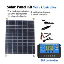 태양광 패널 파워 뱅크 전지 키트 12v usb 30w 캠핑 열 충전기 30a-60a, 60a 컨트롤러 포함