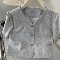 여성 반팔 노카라 여름 크롭 린넨 자켓 스판 착용이 편안한 아우터