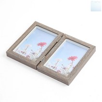 socean 2단 접이식 스탠드 나무 사진 액자-그레이 4X6 유리 원목 멀티 액자 책상 테이블 꾸미기 포토 우드 프레임 2구