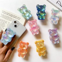 펄 홀로그램 곰돌이 그립톡 에폭시 스마트톡 아크릴 레진 입체, 3번, 1개