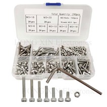 240 개대 m3 캡 헤드 스테인레스 스틸 육각 소켓 나사 볼트 육각 너트 구색 키트 패스너 플라스틱 상자 나사 볼트