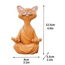 조각상 센스있는답례품 가게오픈선물 신혼집선물 기발한 행복한 고양이 수지 장식품 입상 명상 요가 소장용, 01 주황색_01 5.5 8 12.5cm S