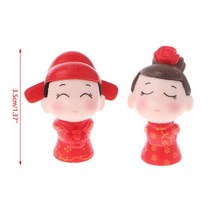 중국 신부 신랑 피겨 미니어처 장식 커플 동상 장식 액세서리, 빨간색