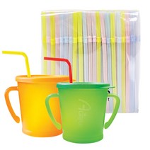 아가프라 매직빨대컵 2개+빨대200p 세척이쉬운 국민 흘림방지 빨대컵, 그린+오렌지, 1세트