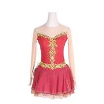 피겨 스케이트 스케이팅 드레스 공연 연습 갈라쇼 긴팔 핑크 블루 화이트 레드 공주, 분홍