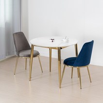 라로퍼니처 원스 900 원형 유광 포세린 통 세라믹 식탁 세트 골드 프레임, 식탁+의자2, 네이비2
