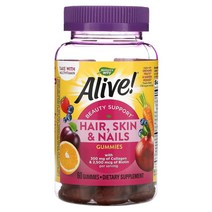 Natures Way Alive! 모발 피부 및 손발톱을 위한 콜라겐 및 비오틴 함유 딸기 구미젤리 60개, 1개