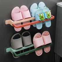 부착식 슬리퍼 욕실화 거치대 실내화 걸이 정리대, 그린
