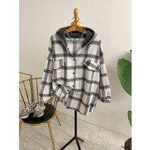 허니제이 / 베리투 다빈티 배색후드 겉기모 체크 롱 셔츠(3color)