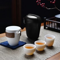 [순수] 차생활 휴대용 다기세트 3인 도자기 백자 다완, 상세 참조, 색상:단일상품|사이즈:단일상품