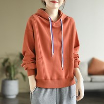 여성 봄가을 면 순색 후드 활력 색끈 빅사이즈 긴팔
