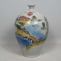 우리도예 국산 여주도자기화병 (상세설명사이즈확인), 백자색채산수화행꼬항아리02