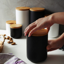 커피 원두 캐니스터 분쇄원두보관 밀폐 보관 용기 통 보관함 우드 도자기, 대형, 블랙