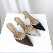 락스터드 스틸레토 뮬슬리퍼 미들힐 스터드 뮬 7cm