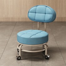 패디큐어 네일샵 스툴 낮은 바퀴달리 발받침대 등받이 의자, 라이트 블루