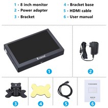 포터블모니터 Eyoyo 8 인치 LCD 모니터 두 번째 화면 1024x768 휴스플레이 VAG/AV/BNC/HDMI 입력 포함 CCTV, 02 Monitor with Stand