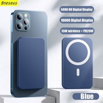 휴대용 캠핑용 차박 발전기 10000mAh 마그네틱 무선 보조베터리 Magsafe 아이폰 12 13 14 13프로 Max 미니 15W 고속 충전기 외부 배터리, 10000mAh Blue, CHINA