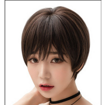 여성 가발 숏컷 통가발 여자, 초코브라운