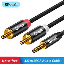 elough rca 케이블 3.5mm 잭 to 2 rca aux 오디오 케이블 남성 어댑터 hifi splitter for apple tv box pc 증폭기 스피커 와이어 코드, 검은색